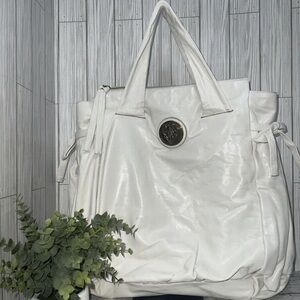Gucci Large White Leather Tote Bag GG Logo Charm Shoulder Bag